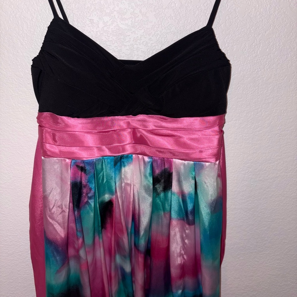 City Triangles Black Bodice Pink Sash Multicolor Watercolor Dress - Picture 2 of 3